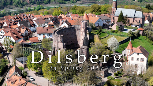 Luftaufnahme von Burg Dilsberg im April 2026